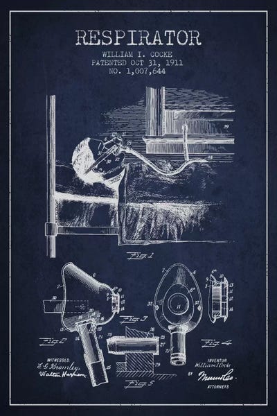 Respirator Navy Blue Patent Blueprint by Aged Pixel multi panel art