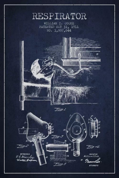 Respirator Navy Blue Patent Blueprint by Aged Pixel wall art