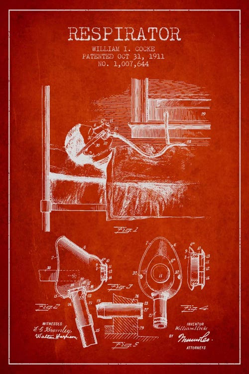 Respirator Red Patent Blueprint by Aged Pixel wall art