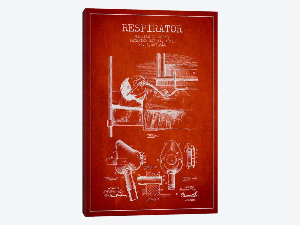 Respirator Red Patent Blueprint by Aged Pixel 1-piece Art Print
