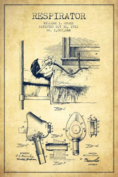 Medical & Dental Blueprints: Respirator Vintage Patent Blueprint by Aged Pixel