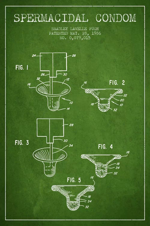 Spermacidal Condom Green Patent Blueprint by Aged Pixel wall art