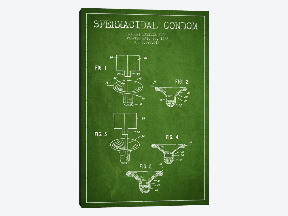 Spermacidal Condom Green Patent Blueprint by Aged Pixel 1-piece Canvas Art Print