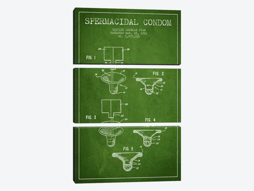 Spermacidal Condom Green Patent Blueprint by Aged Pixel 3-piece Canvas Art Print