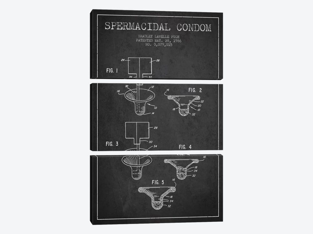 Spermacidal Condom Charcoal Patent Blueprint by Aged Pixel 3-piece Canvas Art