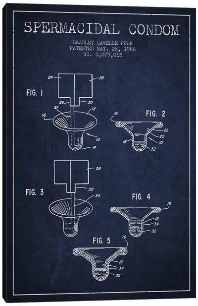 Spermacidal Condom Navy Blue Patent Blueprint Canvas Art Print - Medical & Dental Blueprints