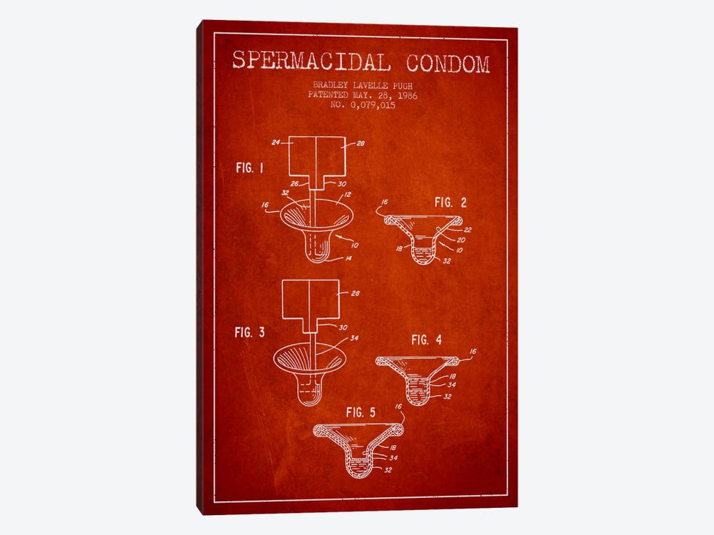 Spermacidal Condom Red Patent Blueprint by Aged Pixel 1-piece Canvas Artwork