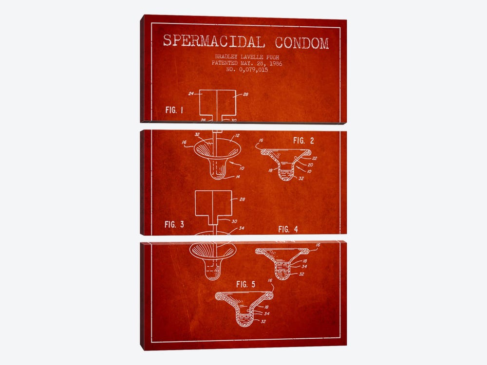 Spermacidal Condom Red Patent Blueprint by Aged Pixel 3-piece Canvas Art