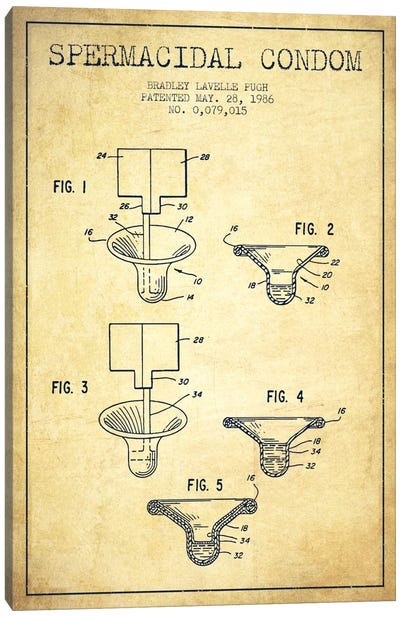 Spermacidal Condom Vintage Patent Blueprint Canvas Art Print - Medical & Dental Blueprints