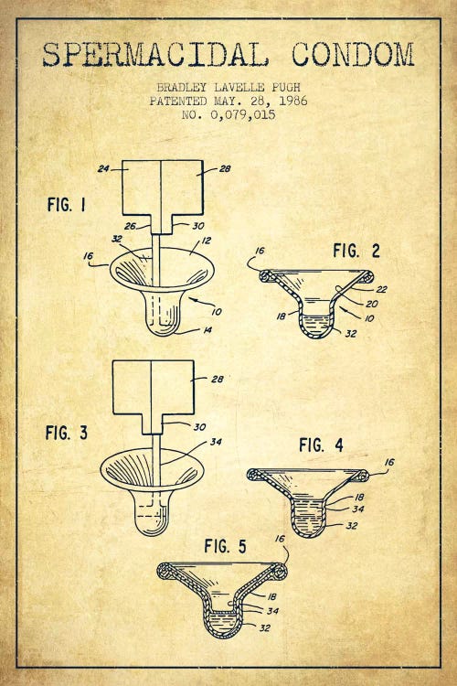 Spermacidal Condom Vintage Patent Blueprint by Aged Pixel wall art