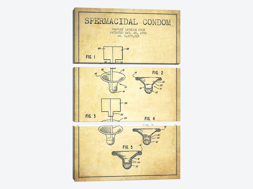 Spermacidal Condom Vintage Patent Blueprint by Aged Pixel 3-piece Art Print
