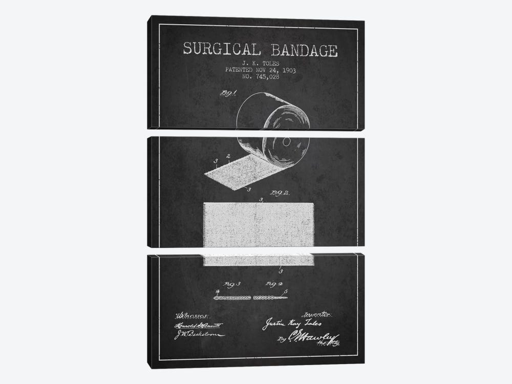 Surgical Bandage Charcoal Patent Blueprint by Aged Pixel 3-piece Canvas Art Print