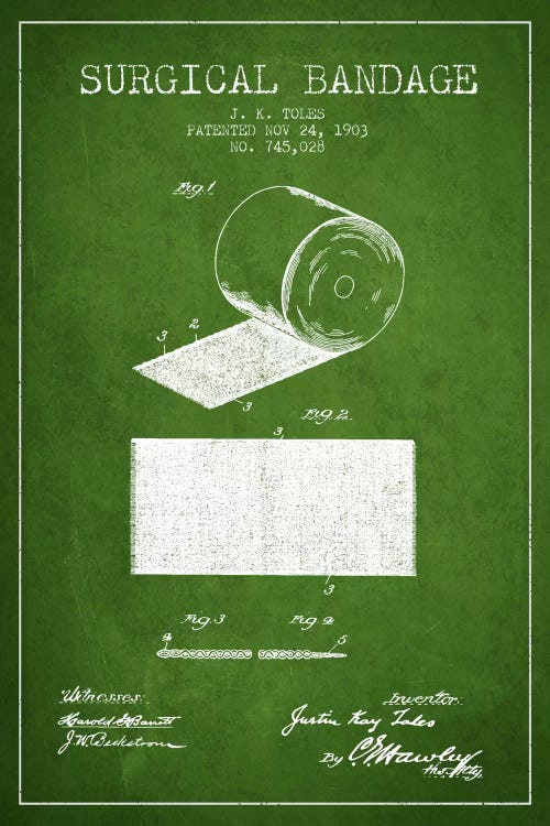 Surgical Bandage Green Patent Blueprint by Aged Pixel wall art