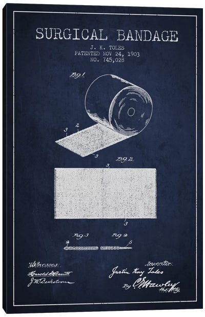 Surgical Bandage Navy Blue Patent Blueprint Canvas Art Print - Aged Pixel