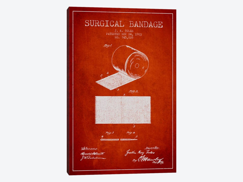 Surgical Bandage Red Patent Blueprint by Aged Pixel 1-piece Canvas Art
