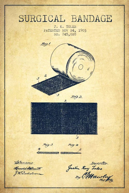 Surgical Bandage Vintage Patent Blueprint by Aged Pixel wall art