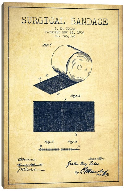Surgical Bandage Vintage Patent Blueprint Canvas Art Print - Aged Pixel: Medical & Dental