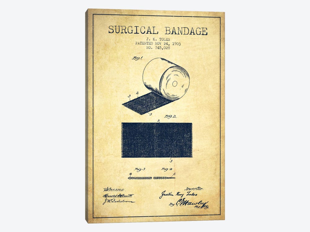 Surgical Bandage Vintage Patent Blueprint by Aged Pixel 1-piece Canvas Print