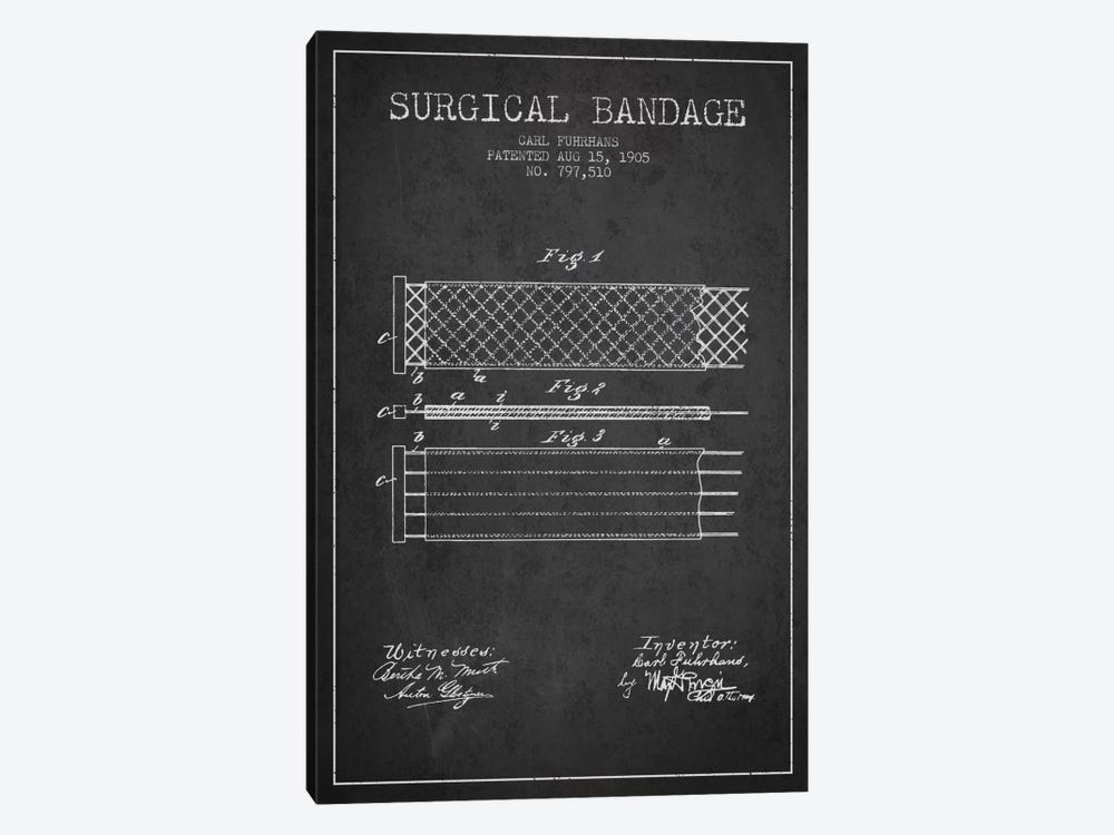 Surgical Bandage 2 Charcoal Patent Blueprint by Aged Pixel 1-piece Canvas Wall Art