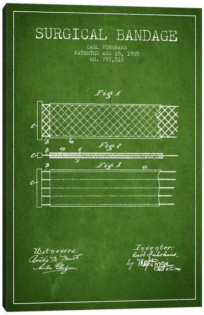 Surgical Bandage 2 Green Patent Blueprint Canvas Art Print - Aged Pixel: Medical & Dental