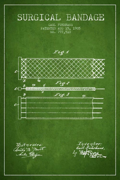 Surgical Bandage 2 Green Patent Blueprint by Aged Pixel wall art