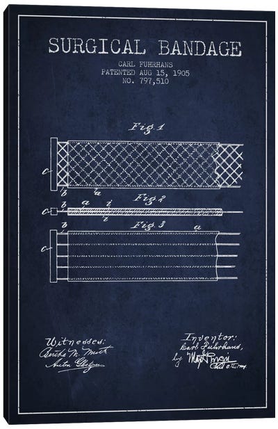 Surgical Bandage 2 Navy Blue Patent Blueprint Canvas Art Print - Aged Pixel: Medical & Dental