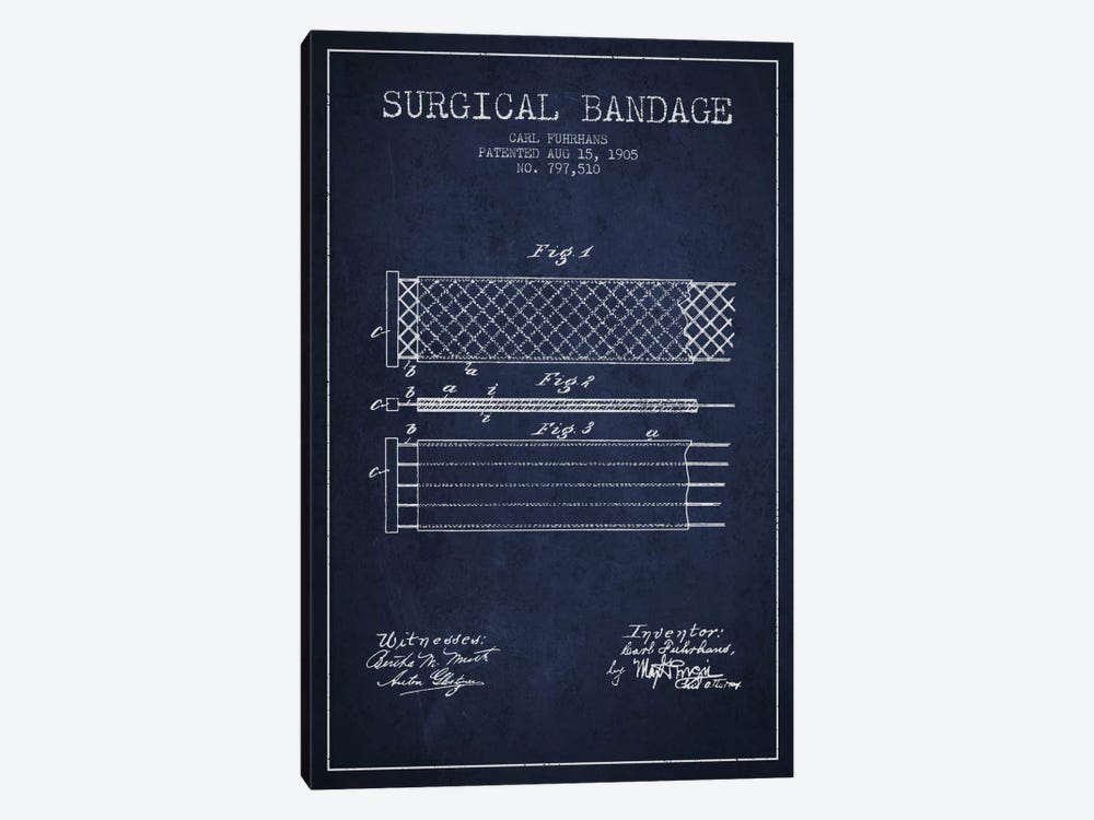 Surgical Bandage 2 Navy Blue Patent Blueprint by Aged Pixel 1-piece Canvas Wall Art