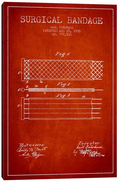 Surgical Bandage 2 Red Patent Blueprint Canvas Art Print - Aged Pixel