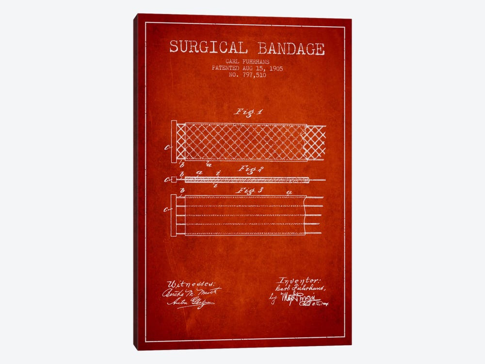Surgical Bandage 2 Red Patent Blueprint by Aged Pixel 1-piece Art Print