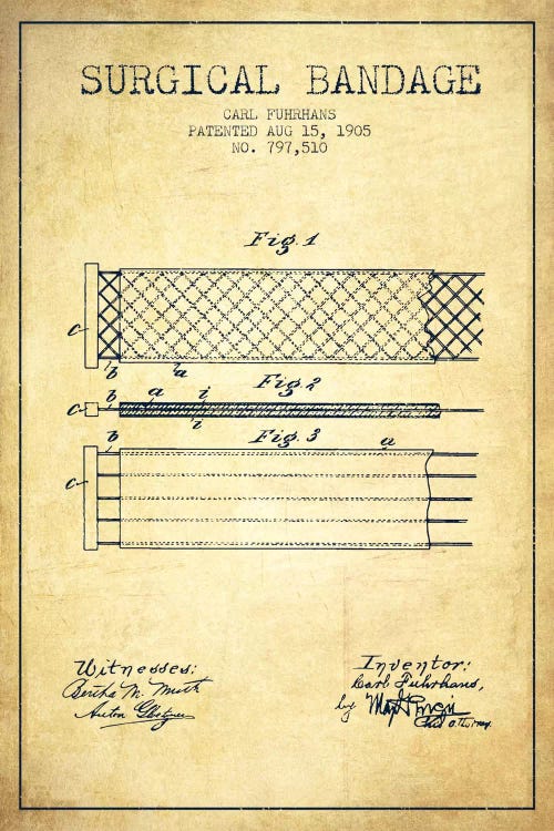 Surgical Bandage 2 Vintage Patent Blueprint by Aged Pixel wall art