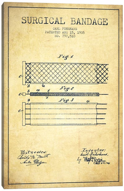 Surgical Bandage 2 Vintage Patent Blueprint Canvas Art Print - Medical & Dental Blueprints