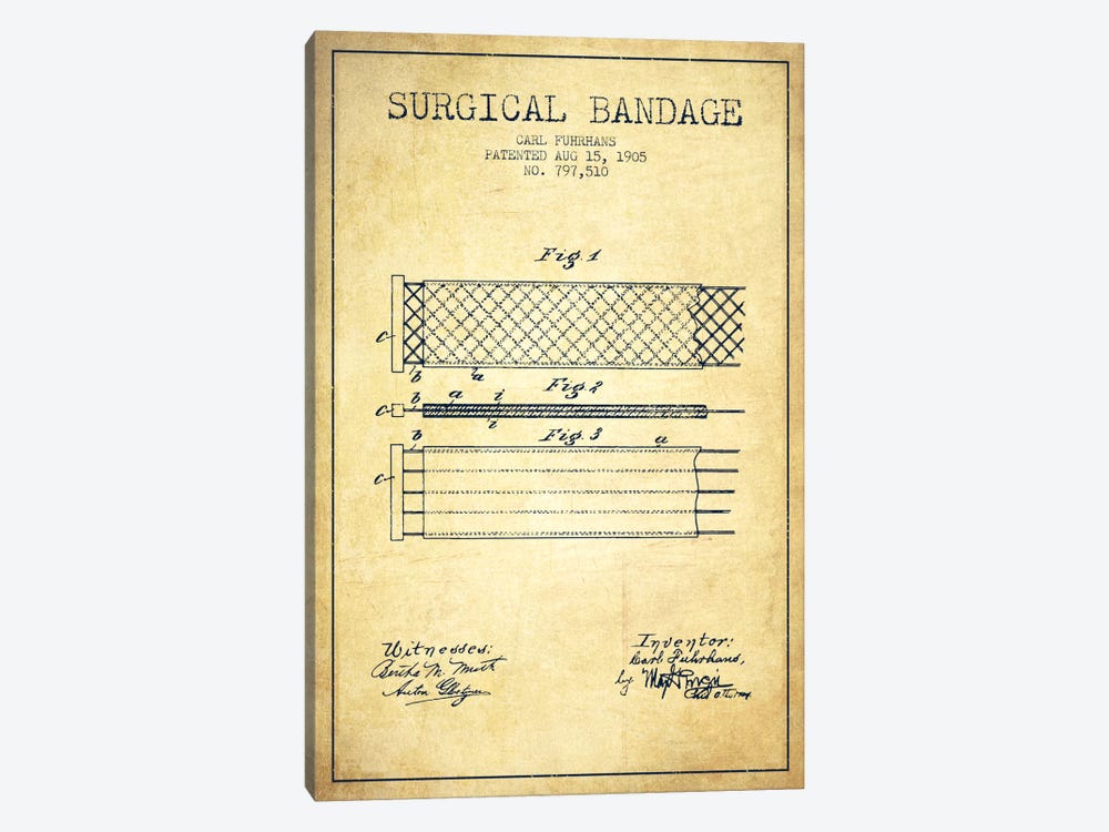Surgical Bandage 2 Vintage Patent Blueprint by Aged Pixel 1-piece Canvas Art