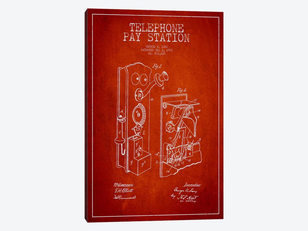 Long Telephone Red Patent Blueprint by Aged Pixel 1-piece Art Print