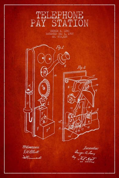 Electronics & Communication Blueprints: Long Telephone Red Patent Blueprint by Aged Pixel