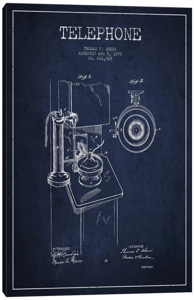 Ahern Telephone Blue Patent Blueprint Canvas Art Print - Electronics & Communication Blueprints