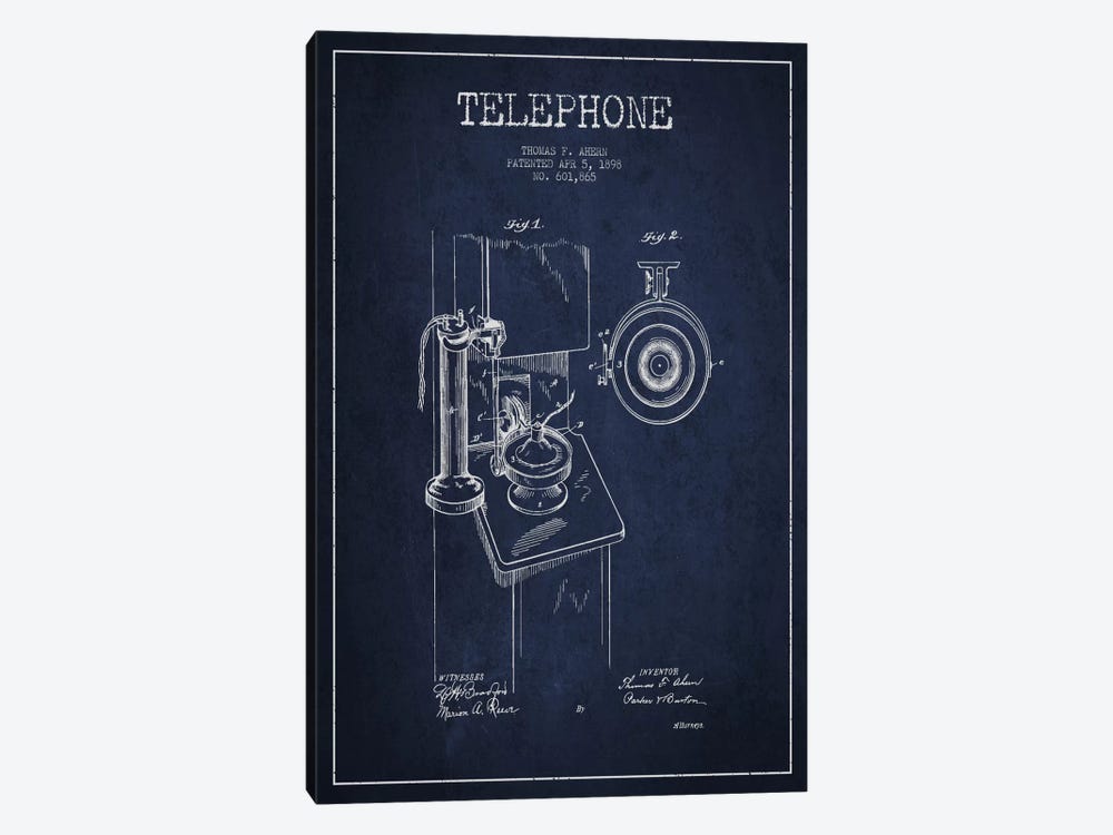 Ahern Telephone Blue Patent Blueprint by Aged Pixel 1-piece Canvas Art Print