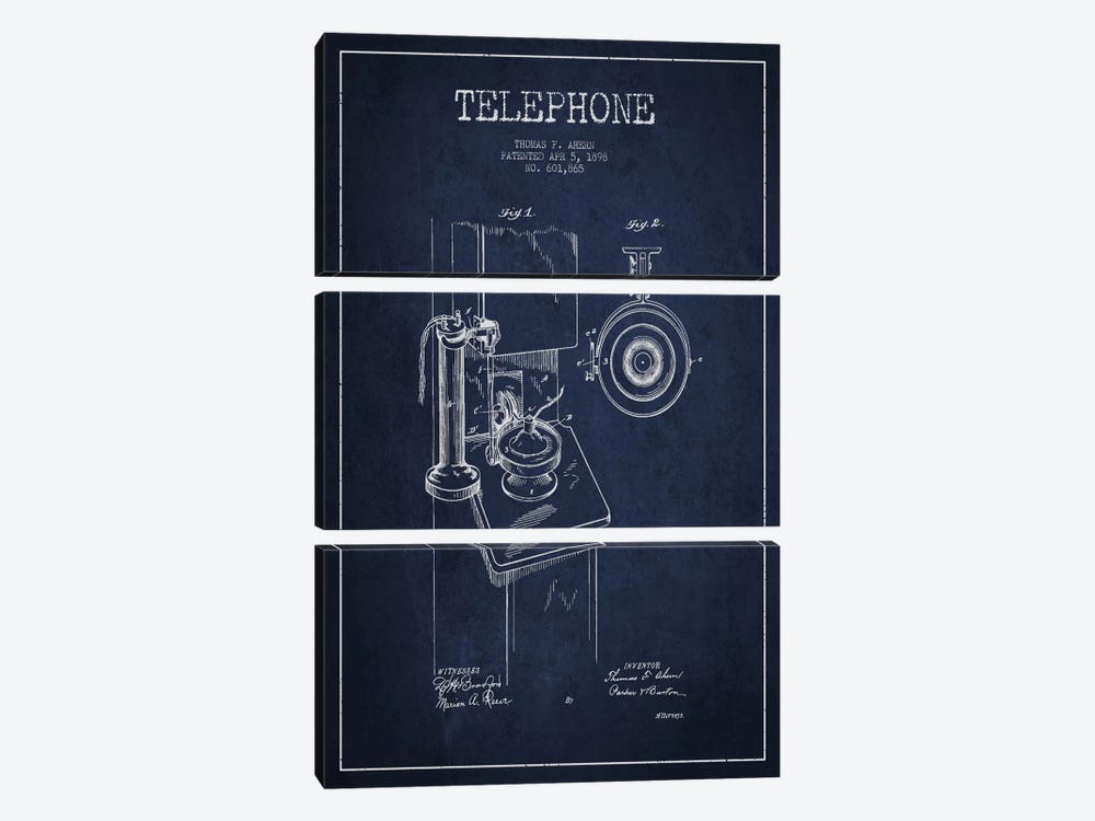 Ahern Telephone Blue Patent Blueprint by Aged Pixel 3-piece Canvas Art Print