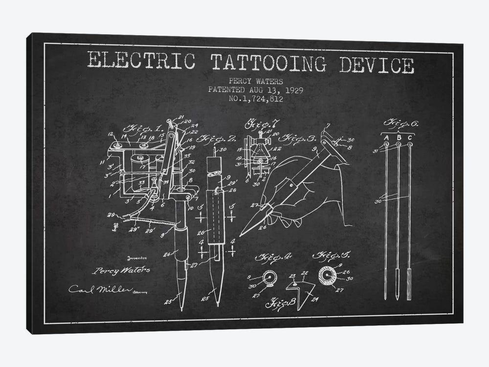 Tattoo Device Charcoal Patent Blueprint by Aged Pixel 1-piece Canvas Art
