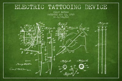 Tattoo Device Green Patent Blueprint by Aged Pixel framed canvas print