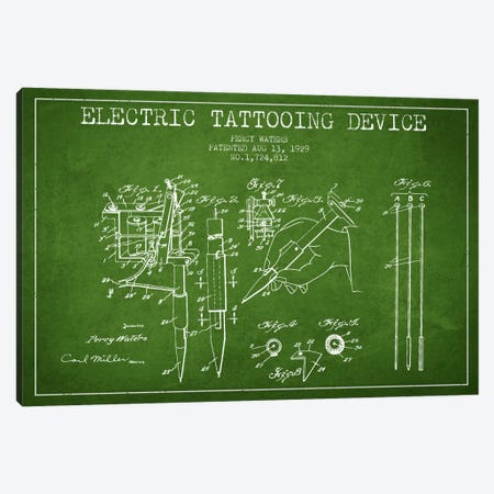 Tattoo Device Green Patent Blueprint Canvas Print #ADP2001} by Aged Pixel Canvas Wall Art
