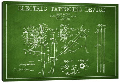 Tattoo Device Green Patent Blueprint Canvas Art Print - Medical & Dental Blueprints
