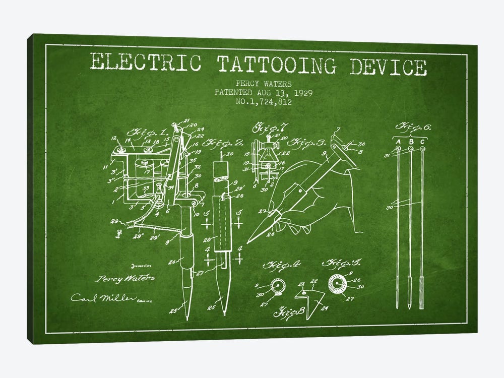 Tattoo Device Green Patent Blueprint by Aged Pixel 1-piece Art Print