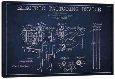 Tattoo Device Navy Blue Patent Blueprint Canvas Art Print - Medical & Dental Blueprints