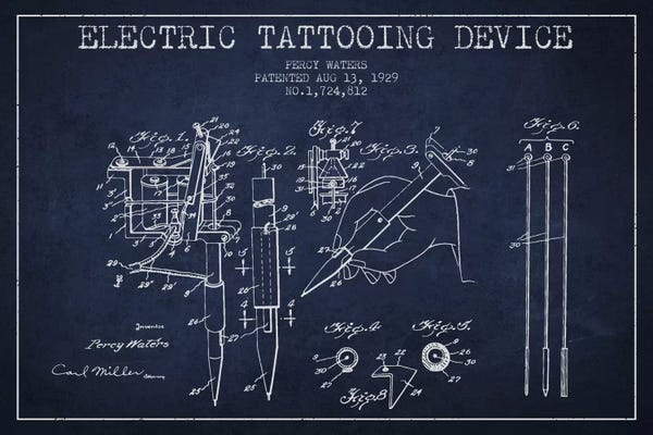 Medical & Dental Blueprints: Tattoo Device Navy Blue Patent Blueprint by Aged Pixel