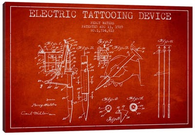 Tattoo Device Red Patent Blueprint Canvas Art Print - Medical & Dental Blueprints