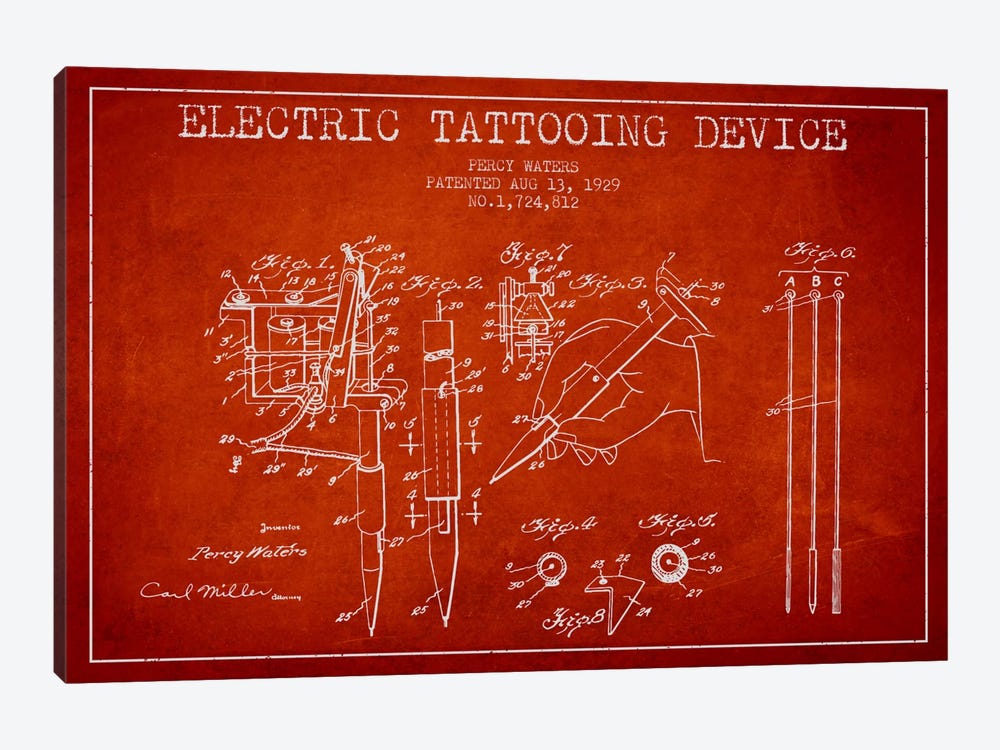 Tattoo Device Red Patent Blueprint by Aged Pixel 1-piece Art Print