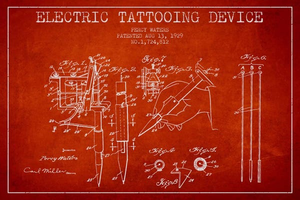 Medical & Dental Blueprints: Tattoo Device Red Patent Blueprint by Aged Pixel