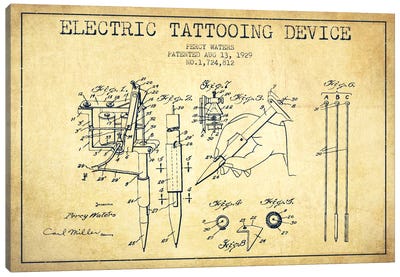 Tattoo Device Vintage Patent Blueprint Canvas Art Print - Beauty & Personal Care Blueprints