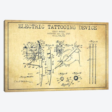 Tattoo Device Vintage Patent Blueprint Canvas Print #ADP2004} by Aged Pixel Art Print