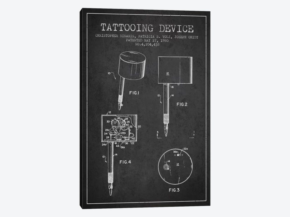 Tattoo Device Charcoal Patent Blueprint by Aged Pixel 1-piece Canvas Print